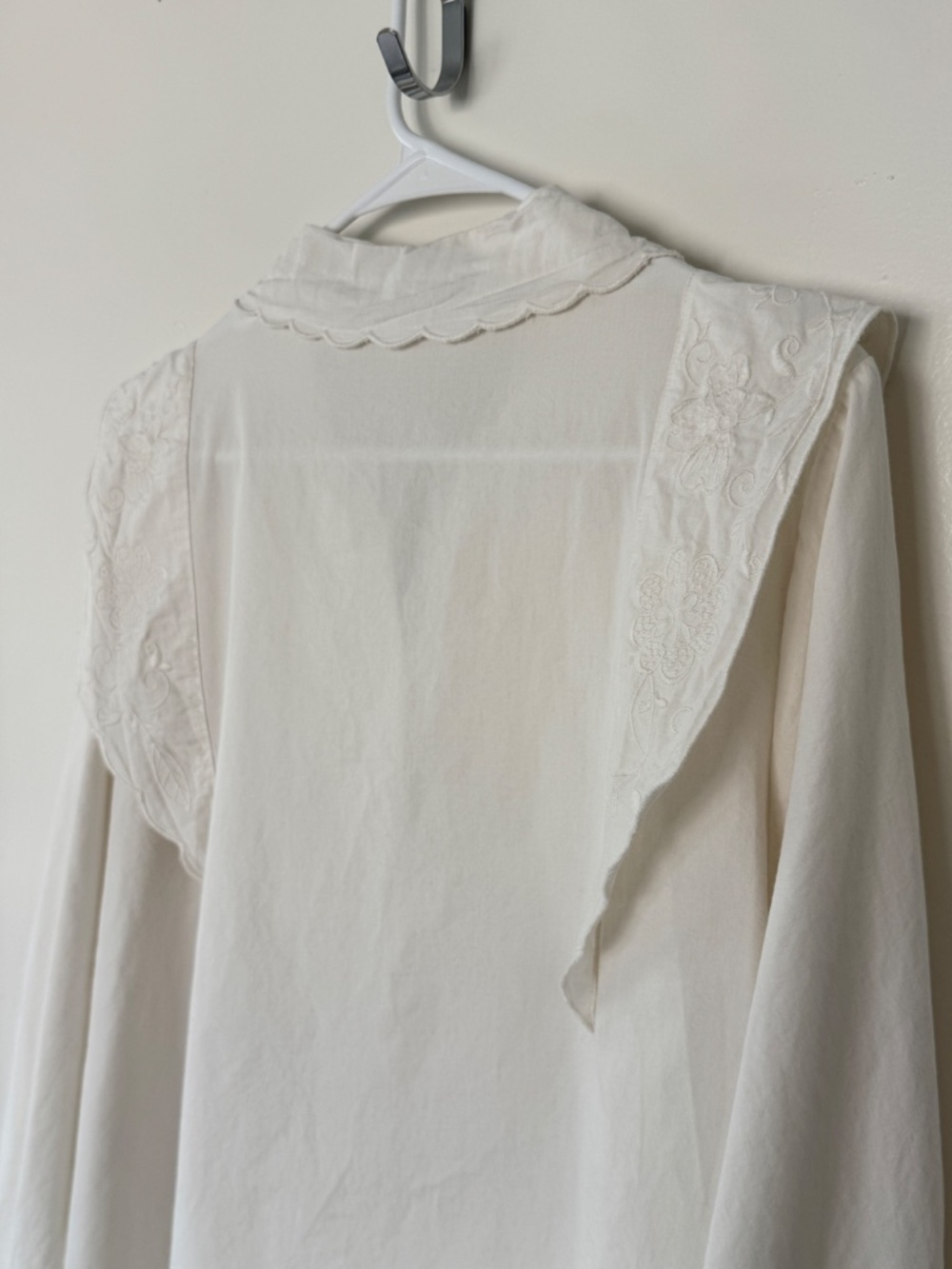Zara White Embroidered Peter Pan Collar Cotton Blouse Top Cottagecore French - Picture 5 of 11